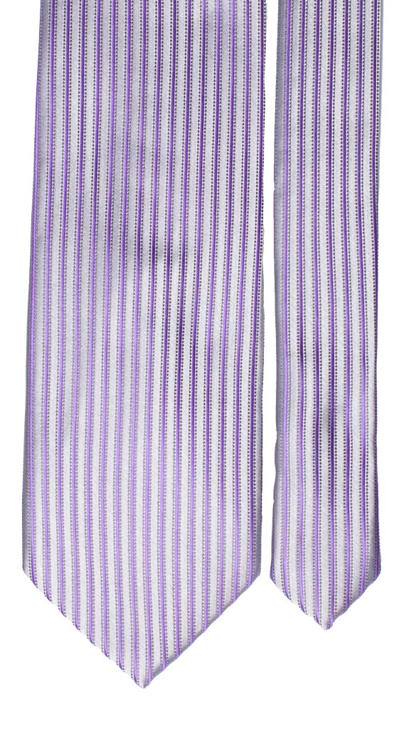 Cravatta di Seta Grigio Argento Righe Verticali Viola Made in Italy graffeo Cravatte Pala