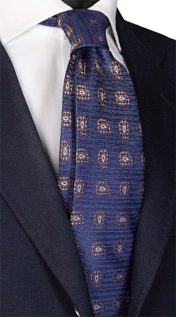 Cravatta di Seta Jaspé Avio Paisley Marrone Bianco Made in Italy Graffeo Cravatte