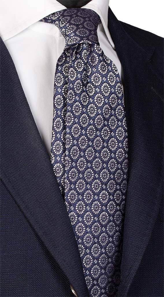 Cravatta di Seta Jaspé Avio Scuro Fantasia Grigio Argento Made in Italy Graffeo Cravatte