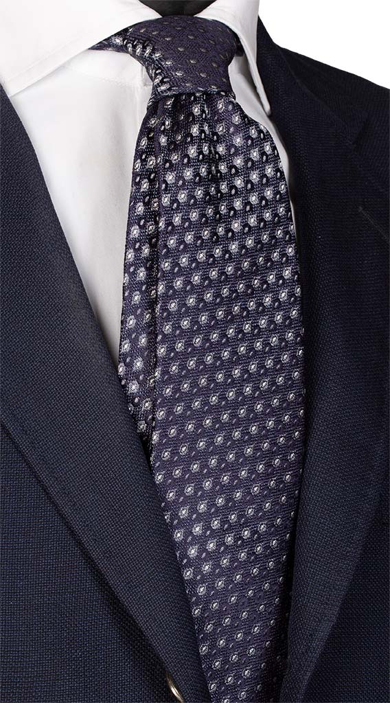 Cravatta di Seta Jaspé Avion Scuro Fantasia Beige Grigio Blu Made in Italy Graffeo Cravatte