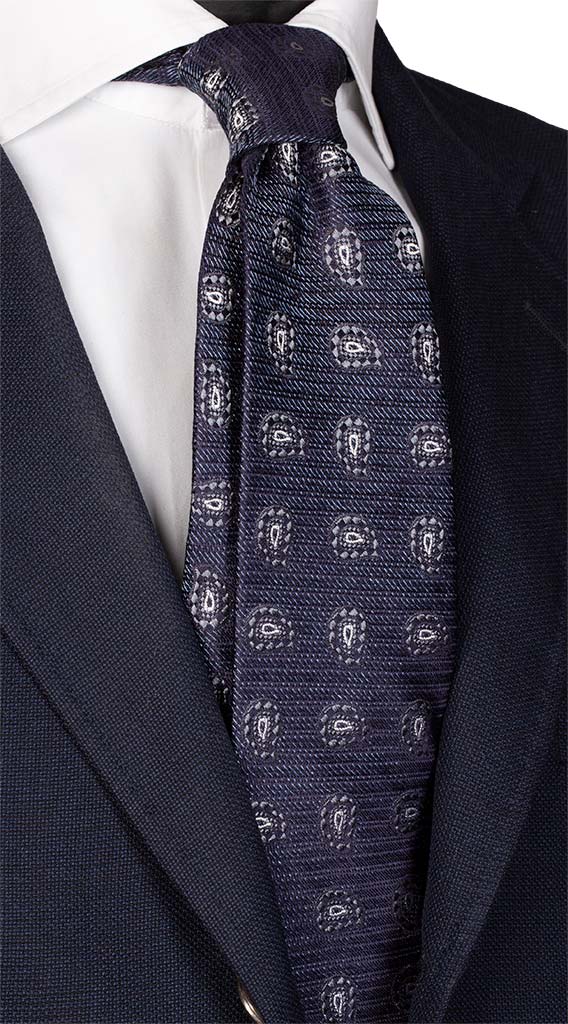 Cravatta di Seta Jaspé AvionScuro Paisley Grigio Bianco Made in Italy Graffeo Cravatte