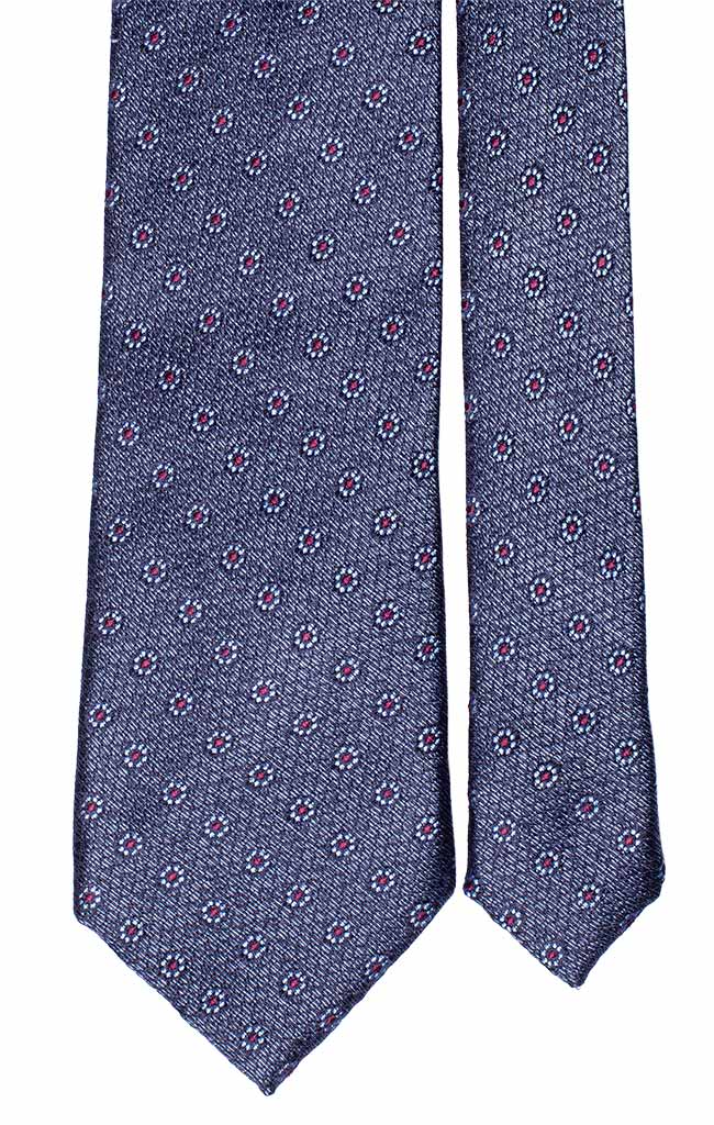 Cravatta di Seta Jaspé Avion Scuro a Fiori Celesti Bordeaux Made in Italy Graffeo Cravatte Pala