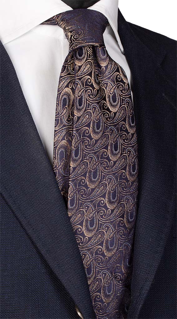 Cravatta di Seta Jaspé Blu Notte Paisley Color Corda Made in Italy Graffeo Cravatte