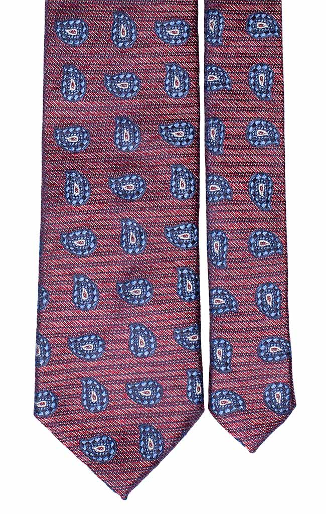 Cravatta di Seta Jaspé Bordeaux Paisley Celeste Bianco Made in Italy Graffeo Cravatte Pala