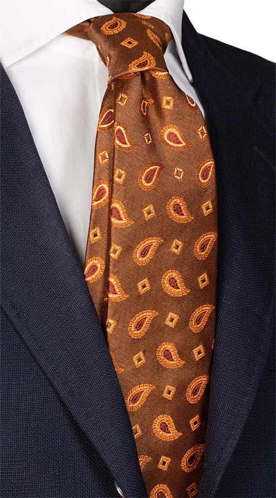 Cravatta di Seta Jaspé Cammello Paisley Tono su Tono Bordeaux Made in Italy Graffeo Cravatte