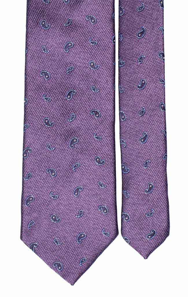 Cravatta di Seta Jaspé Lavanda Paisley Blu Punto a Spillo Bianco Made in Italy Graffeo Cravatte Pala