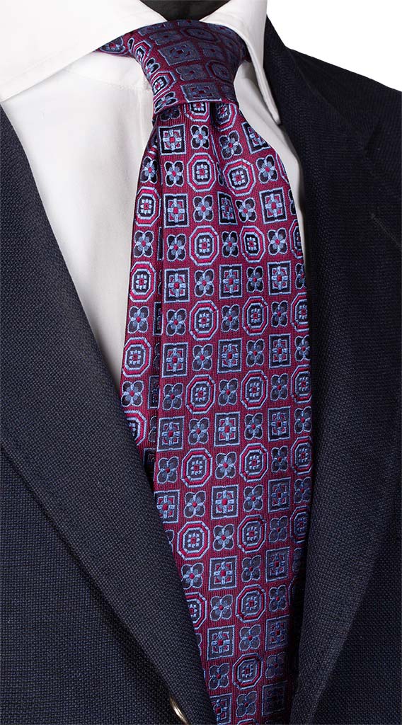 Cravatta di Seta Jaspé Rossa Bordeaux Fantasia Blu Celeste Made in Italy Graffeo Cravatte