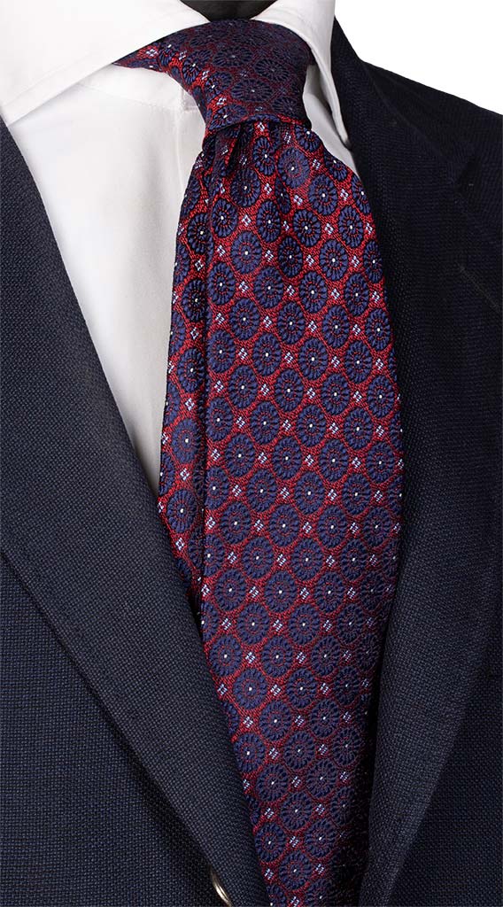 Cravatta di Seta Jaspé Rossa Fantasia Blu Celeste Made in Italy Graffeo Cravatte