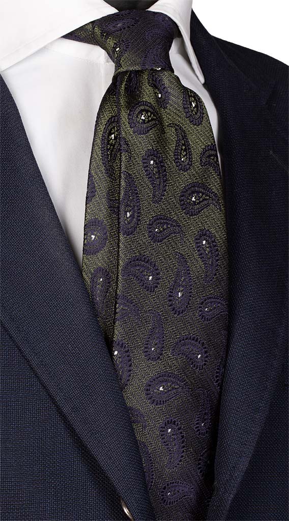Cravatta di Seta Jaspé Verde Paisley Blu Bianco Made in Italy Graffeo Cravatte