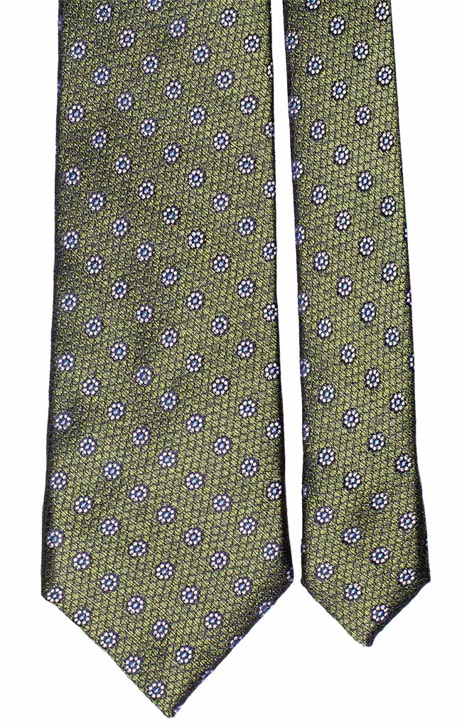 Cravatta di Seta Jaspé Verde a Fiori Bianchi Celesti Made in Italy Graffeo Cravatte Pala