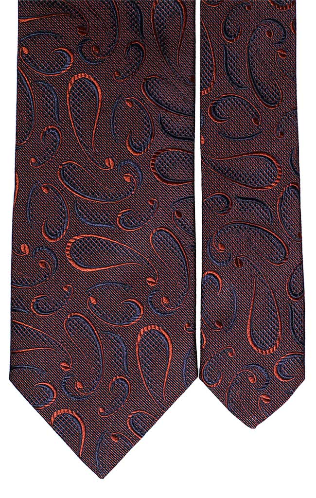 Cravatta di Seta Marrone Blu Paisley Tono su Tono Made in Italy Graffeo Cravatte Pala