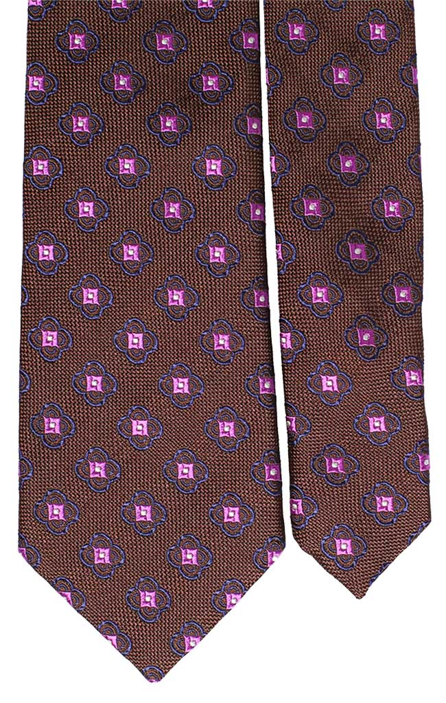 Cravatta di Seta Marrone Fantasia Blu Viola Bianco Made in Italy Graffeo Cravatte Pala