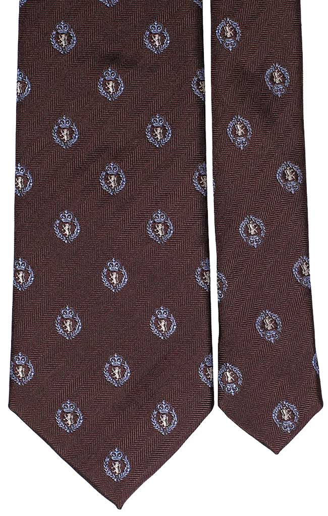 Cravatta di Seta Marrone Lisca di Pesce Fantasia Scudetti Celeste Bianco Made in Italy Graffeo Cravatte Pala