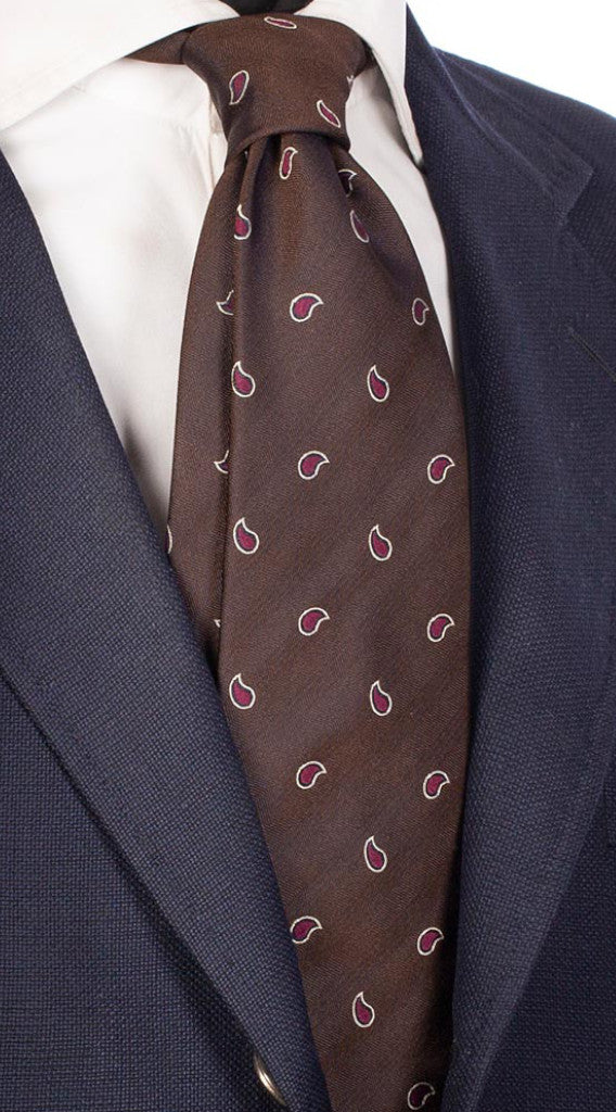 Cravatta di Seta Marrone Paisley Bordeaux Blu Bianco Made in Italy Graffeo Cravatte