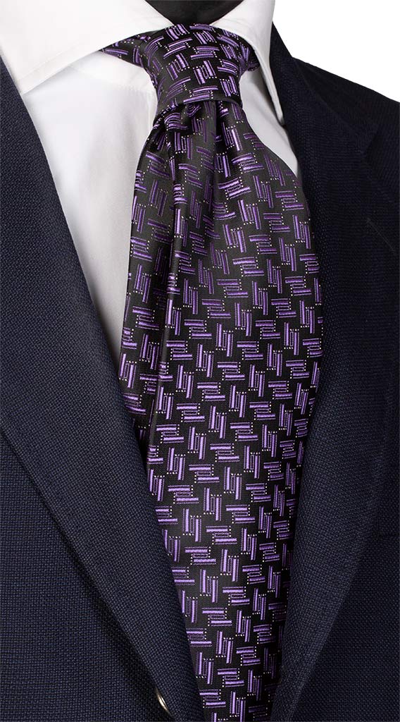 Cravatta di Seta Nera Fantasia Viola Made in Italy Graffeo Cravatte