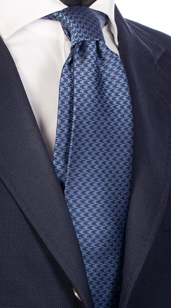 Cravatta di Seta a Fantasia Pied de Poule Bluette Blu Made in Italy Graffeo Cravatte
