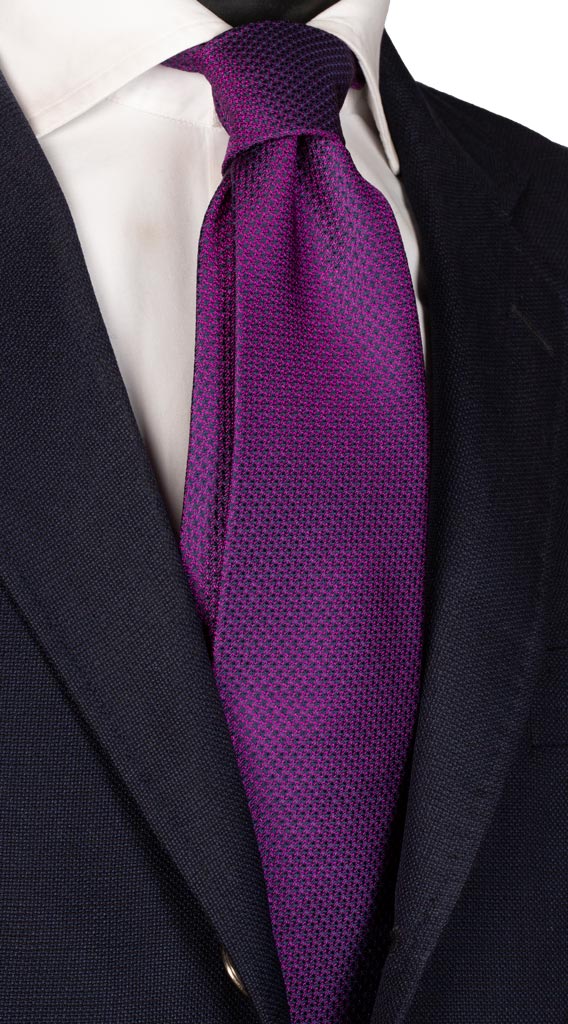 Cravatta di Seta Pied de Poule Fucsia Blu Made in Italy Graffeo Cravatte