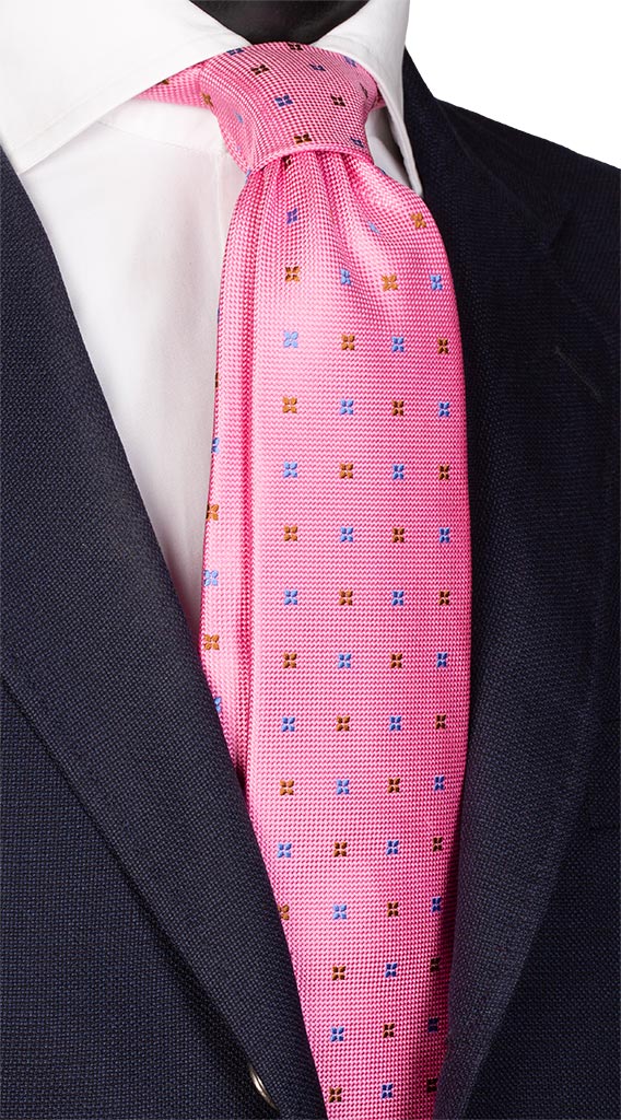 Cravatta di Seta Rosa Fantasia Marrone Celeste Made in italy Graffeo Cravatte