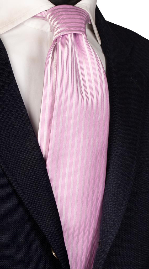Cravatta di Seta Rosa Chiaro Righe Verticali Rosa Made in Italy graffeo Cravatte