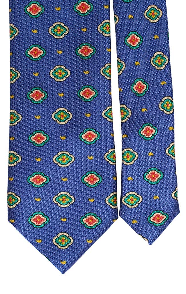 Cravatta di Seta Stampa Bluette Fantasia Gialla Rossa Verde Made in Italy Graffeo Cravatte pala