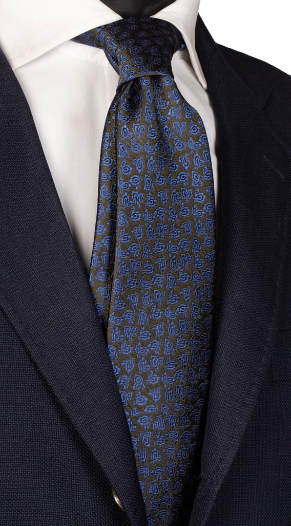 Cravatta di Seta Verde Fantasia Blu Avio Made in Italy Graffeo Cravatte