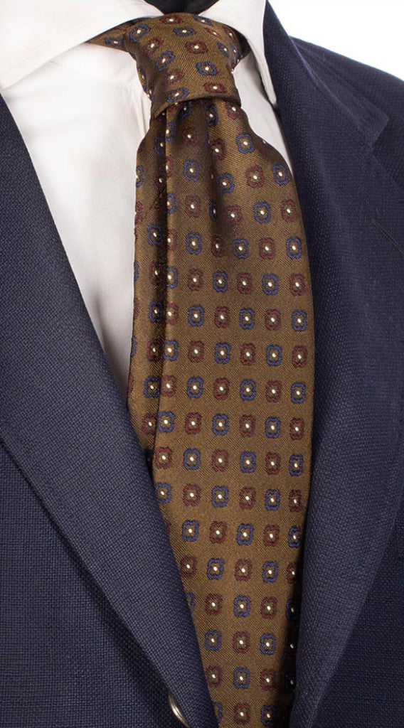 Cravatta di Seta Verde Oliva Fantasia Bluette Bordeaux Bianca Made in Italy Graffeo Cravatte