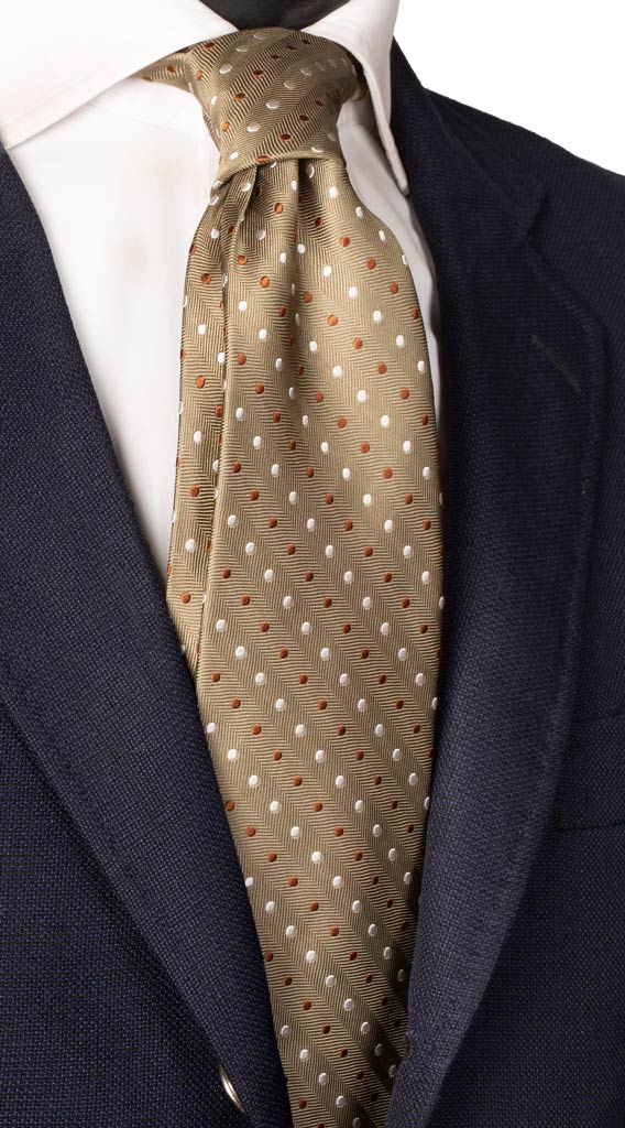 Cravatta di Seta Verde Oliva Pois Marrone Bianco Made in Italy Graffeo Cravatte