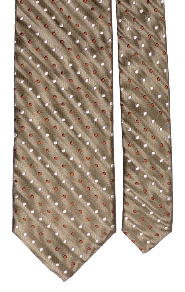 Cravatta di Seta Verde Oliva Pois Marrone Bianco Made in Italy Graffeo Cravatte Pala