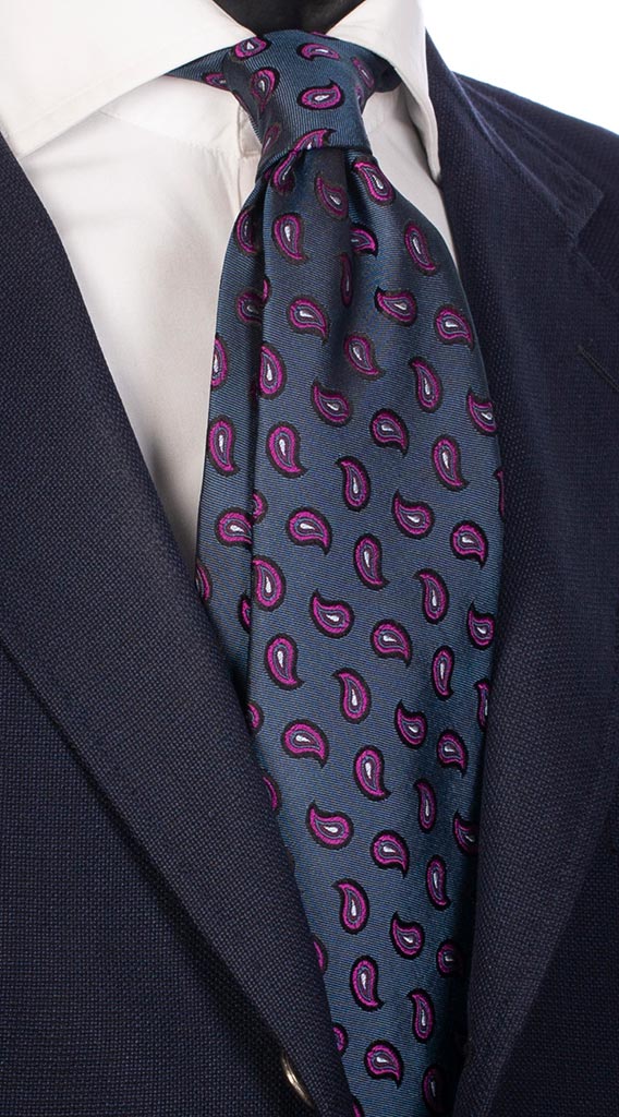 Cravatta di Seta Verde Petrolio Paisley Blu Viola Celeste Made in Italy Graffeo cravatte