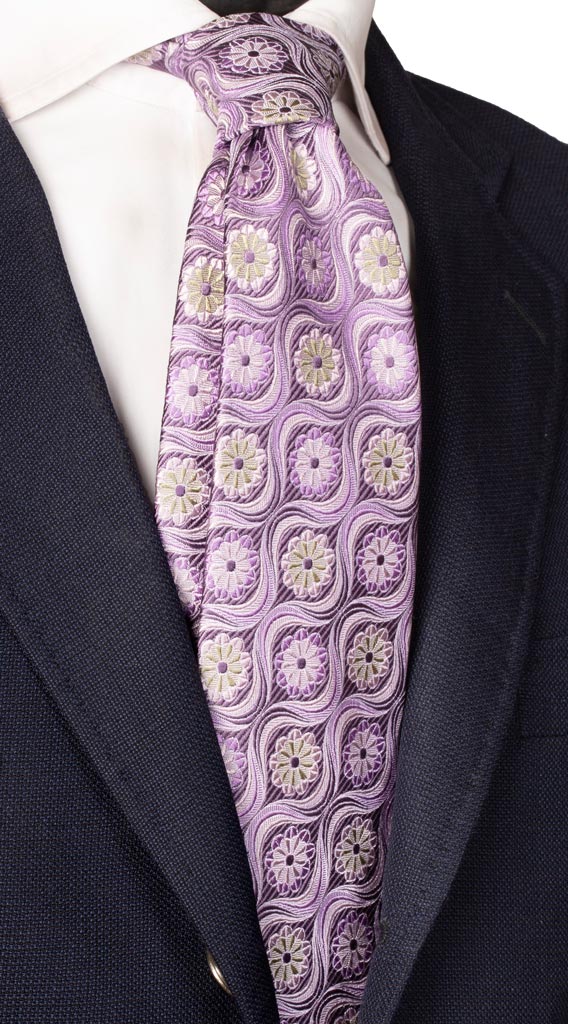 Cravatta Blu Con Paisley Rosa In Seta 100 - Foto 3