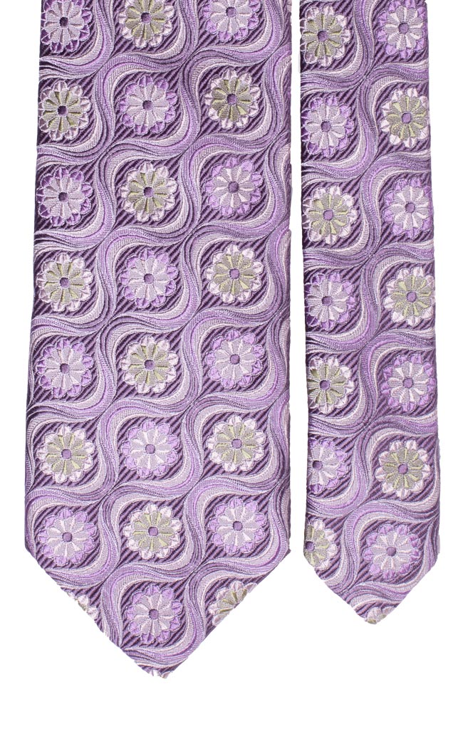 Cravatta di Seta Viola a Fiori Verdi Lilla Made in Italy Graffeo Cravatte Pala