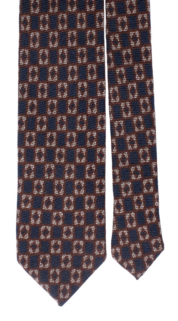 Cravatta in Lana Seta Blu Fantasia Marrone Beige Made in Italy Graffeo Cravatte Pala