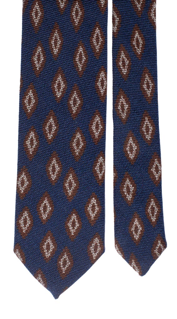 Cravatta in Lana Seta Blu Fantasia Marrone Beige Made in Italy Graffeo Cravatte Pala