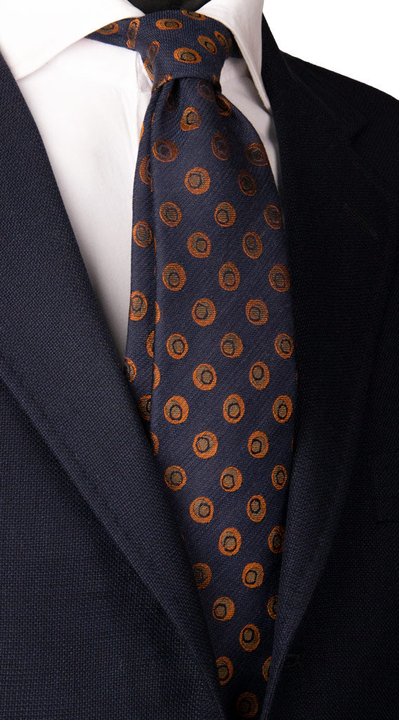 Cravatta in Lana Seta Blu Fantasia Ruggine Marrone Made in Italy Graffeo Cravatte