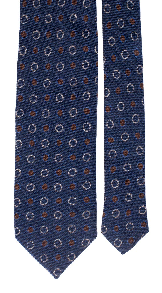 Cravatta in Lana Seta Blu Navy Fantasia Marrone Beige Bluette Made in Italy Graffeo Cravatte Pala