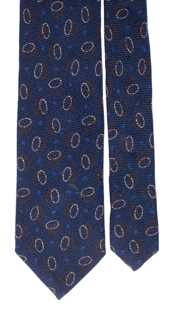 Cravatta in Lana Seta Blu Navy Fantasia Marrone Bianca Bluette Made in Italy Graffeo Cravatte Pala