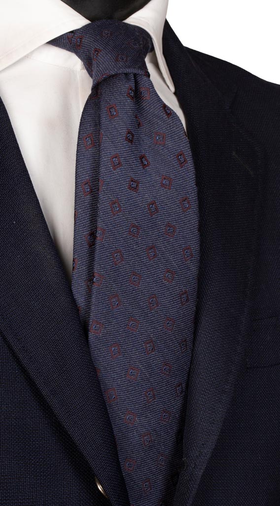 Cravatta in Lana Seta Blu Navy Fantasia Marrone Cangiante Made in Italy Graffeo Cravatte