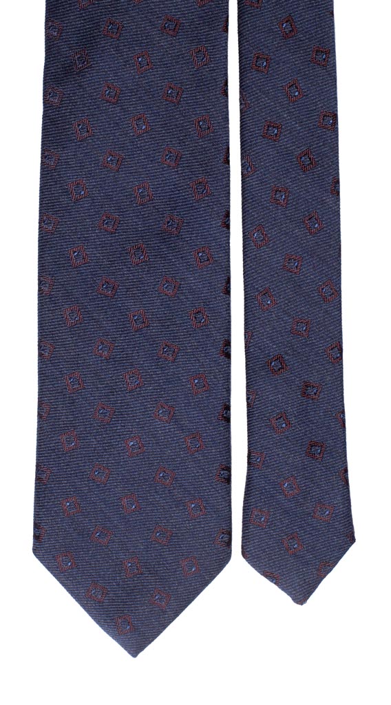 Cravatta in Lana Seta Blu Navy Fantasia Marrone Cangiante Made in Italy Graffeo Cravatte Pala