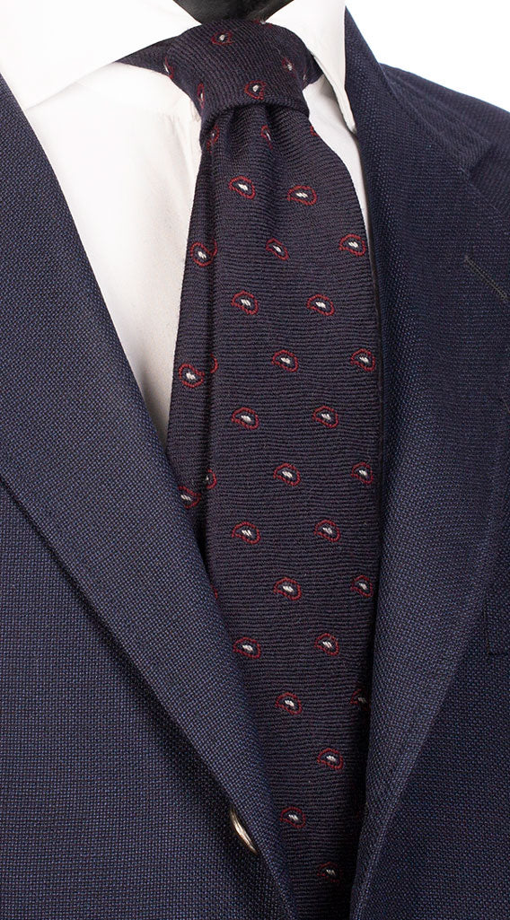 Cravatta in Lana Seta Blu con Paisley Bordeaux Grigio Chiaro Made in Italy Graffeo Cravatte