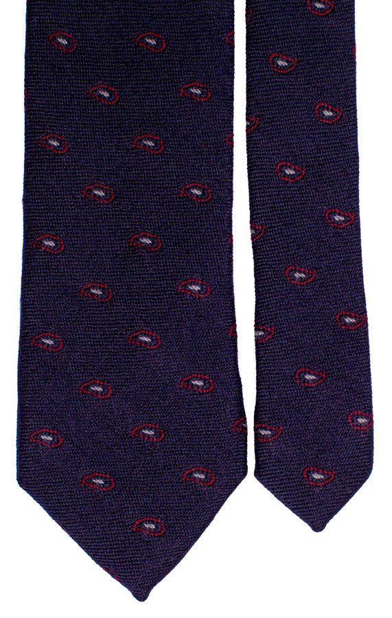 Cravatta in Lana Seta Blu con Paisley Bordeaux Grigio Chiaro Made in Italy Graffeo Cravatte