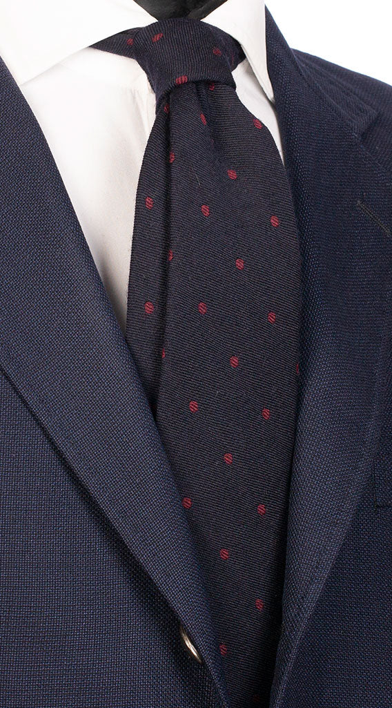 Cravatta in Lana Seta Blu a Pois Bordeaux Made in Italy Graffeo Cravatte