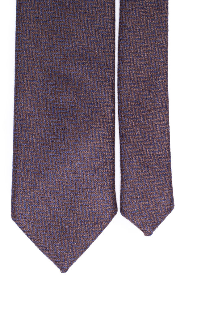 Cravatta In Lana Seta Blu con Lisca di Pesce Marrone Made in Italy Graffeo Cravatte Pala