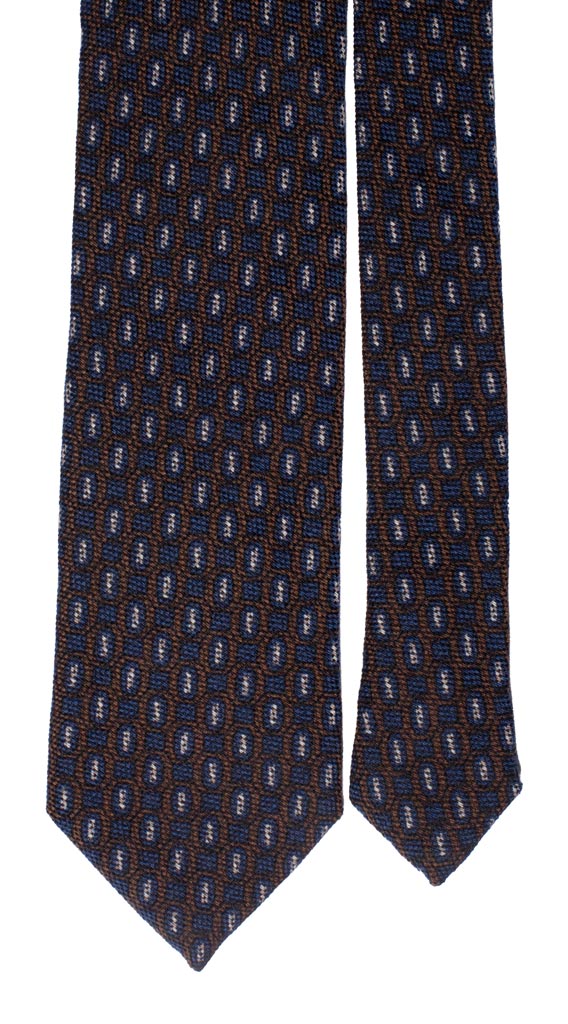 Cravatta in Lana Seta Fantasia Blu Navy Marrone Bianco Made in Italy Graffeo Cravatte Pala
