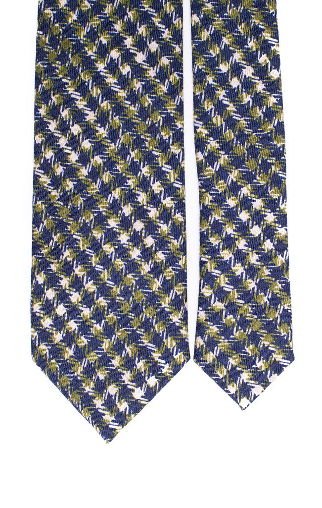 Cravatta in Lana Seta a Fantasia Blu Verde Beige Made in Italy Graffeo Cravatte Pala