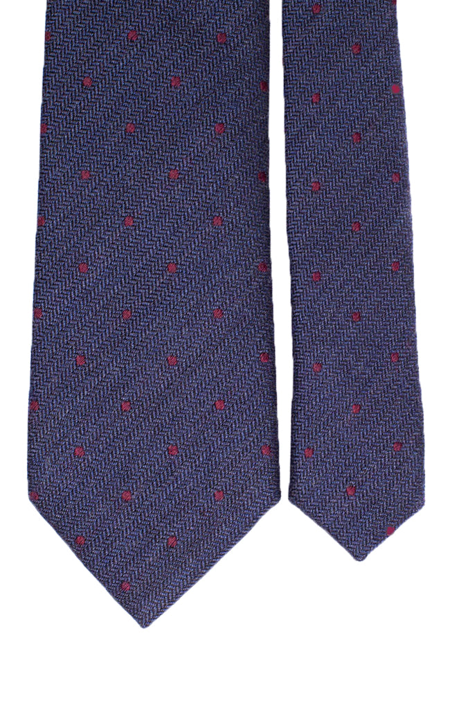 Cravatta in Lana Seta Lisca di Pesce Blu Navy Pois Bordeaux Made in Italy Graffeo Cravatte