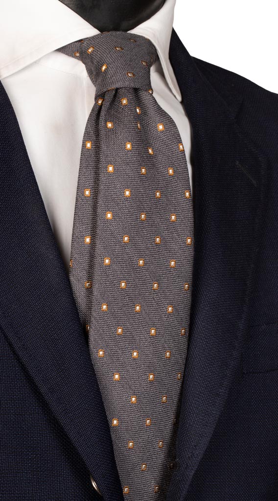 Cravatta in Lana Seta Grigia Fantasia Ruggine Grigio Chiaro Made in Italy Graffeo Cravatte