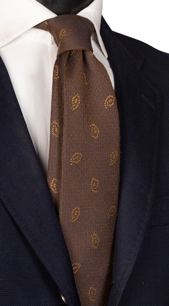 Cravatta in Lana Seta Marrone Blu Paisley color Senape Made in Italy Graffeo Cravatte
