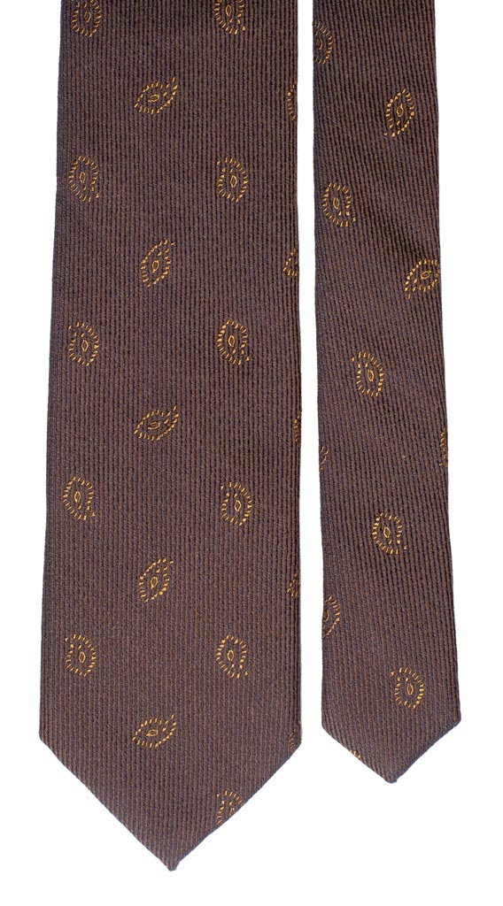 Cravatta in Lana Seta Marrone Blu Paisley color Senape Made in Italy Graffeo Cravatte Pala