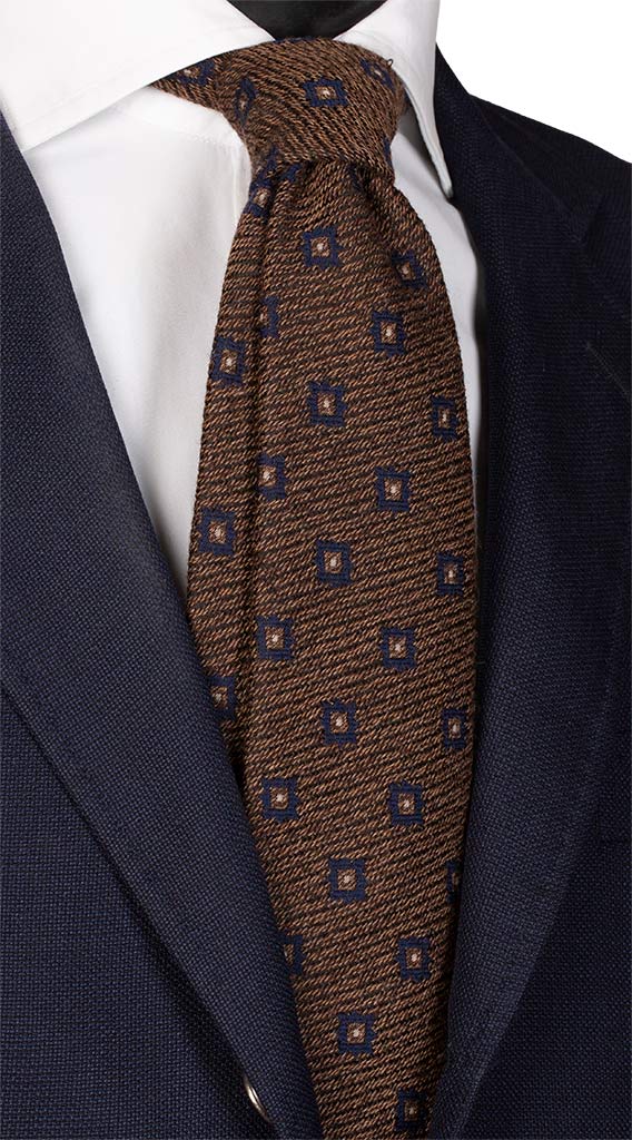 Cravatta in Lana Seta Marrone Fantasia Blu Made in Italy Graffeo Cravatte