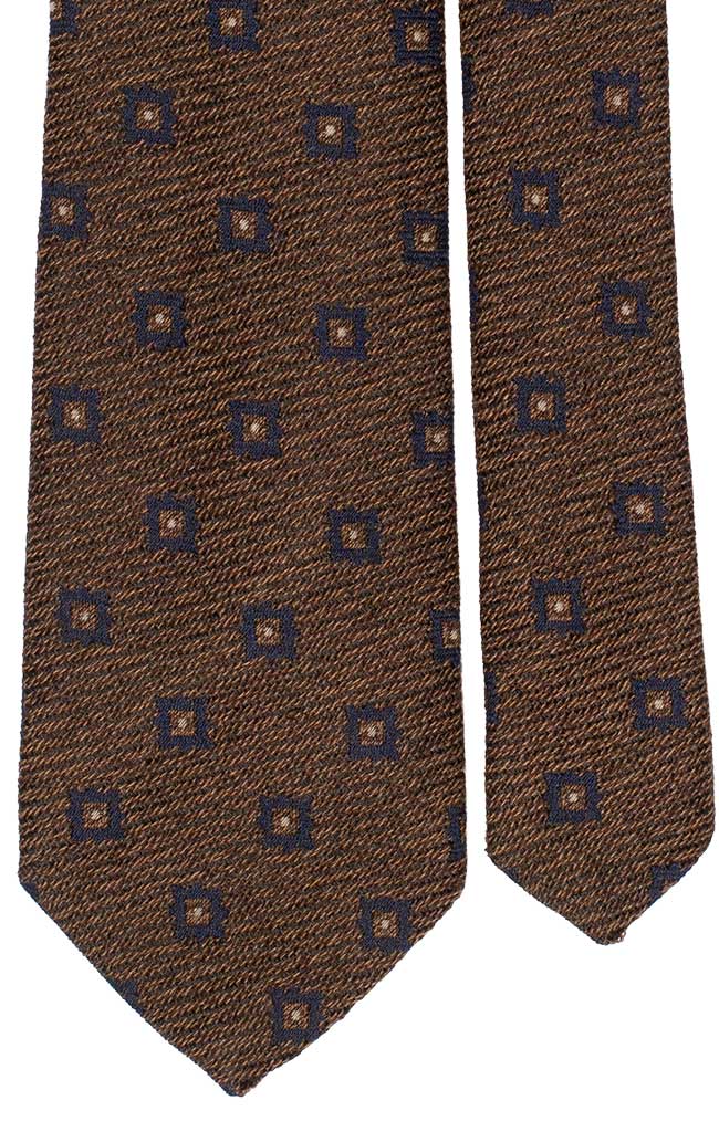 Cravatta in Lana Seta Marrone Fantasia Blu Made in Italy Graffeo Cravatte Pala